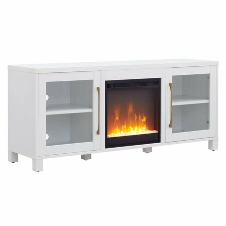 HENN & HART Foster TV Stand with Crystal Fireplace Insert, White TV1132